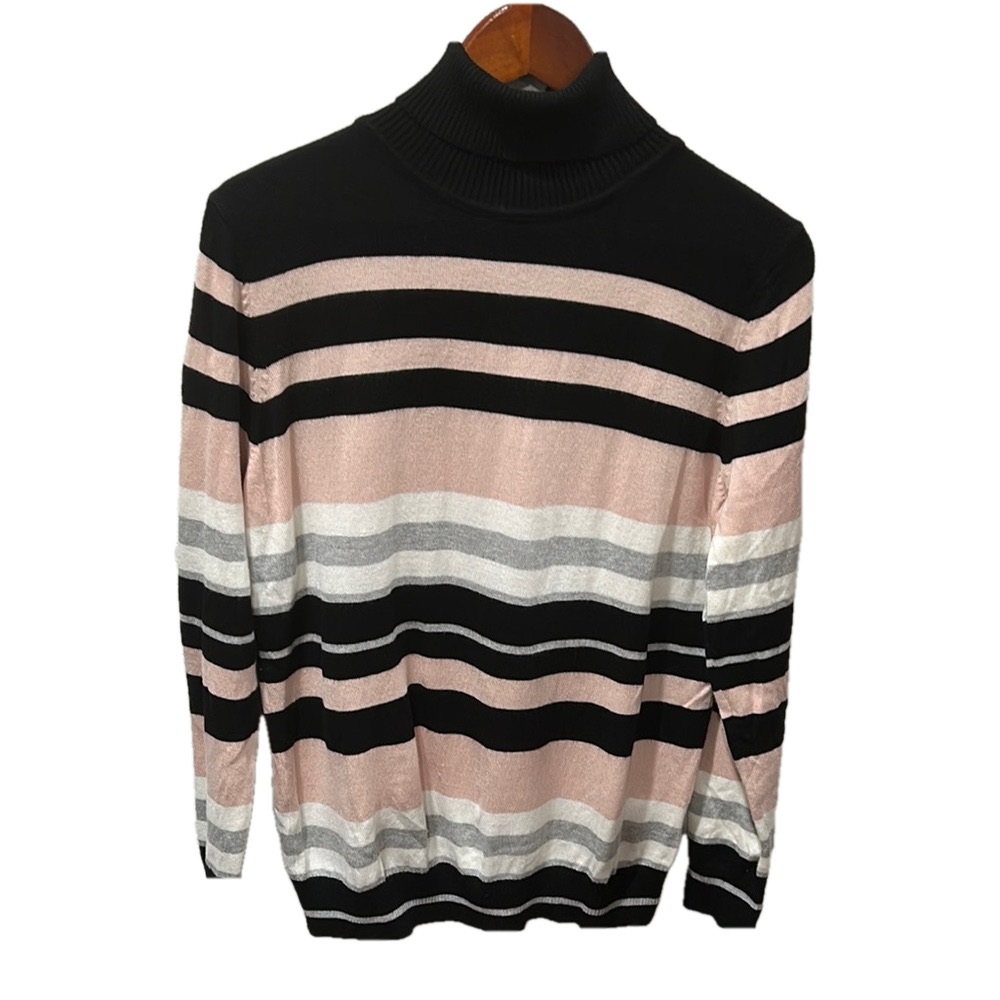 Joseph A striped Black and Pink Cowl Neck Sweater  size L GUC..